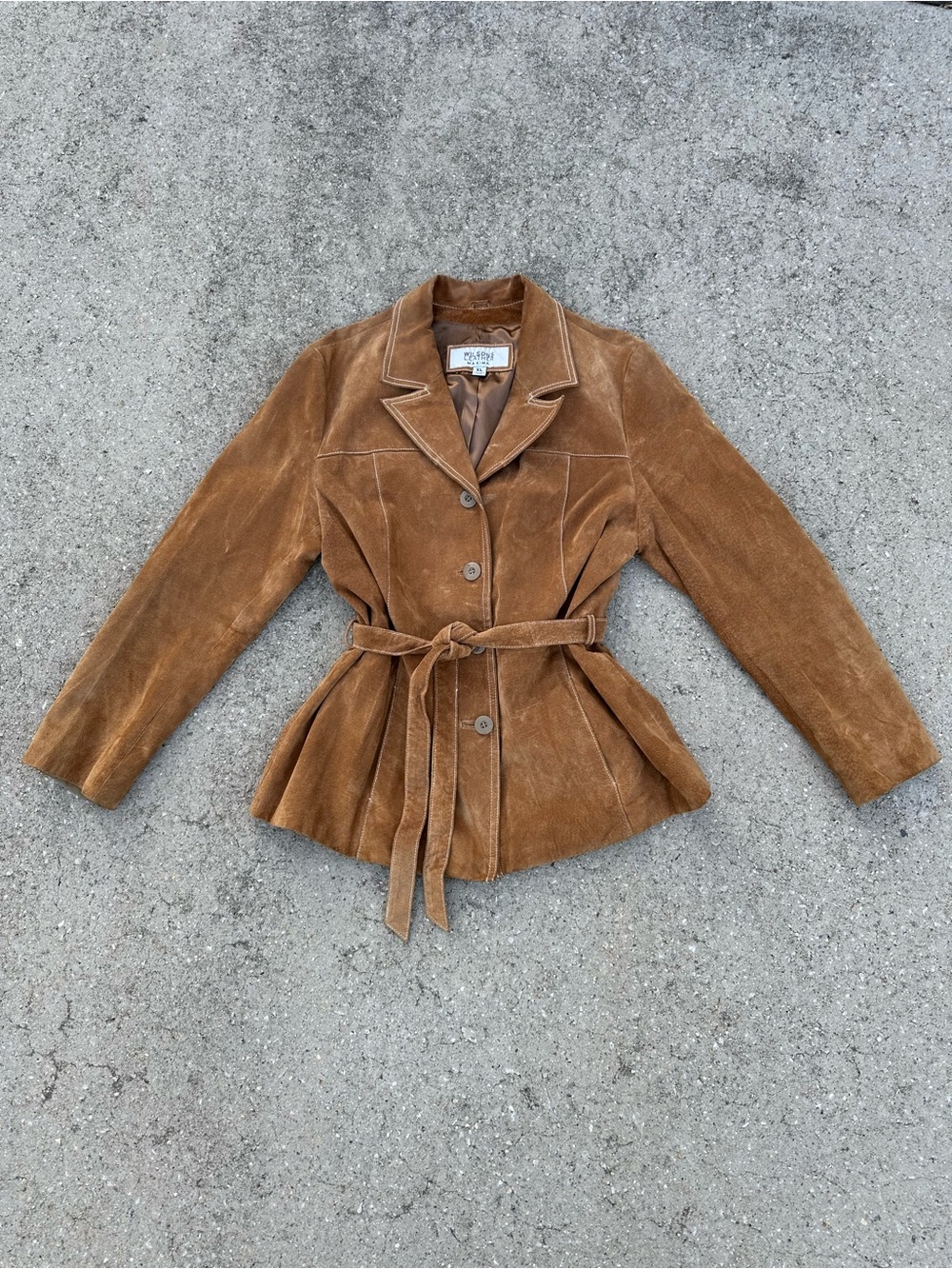 Wilson's Leather Maxima Women’s XL tan suede belted blazer coat boho vintage